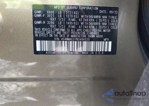 2022 Subaru Ascent Premium from USA, damaged, VIN 4S4WMAED7N3464520